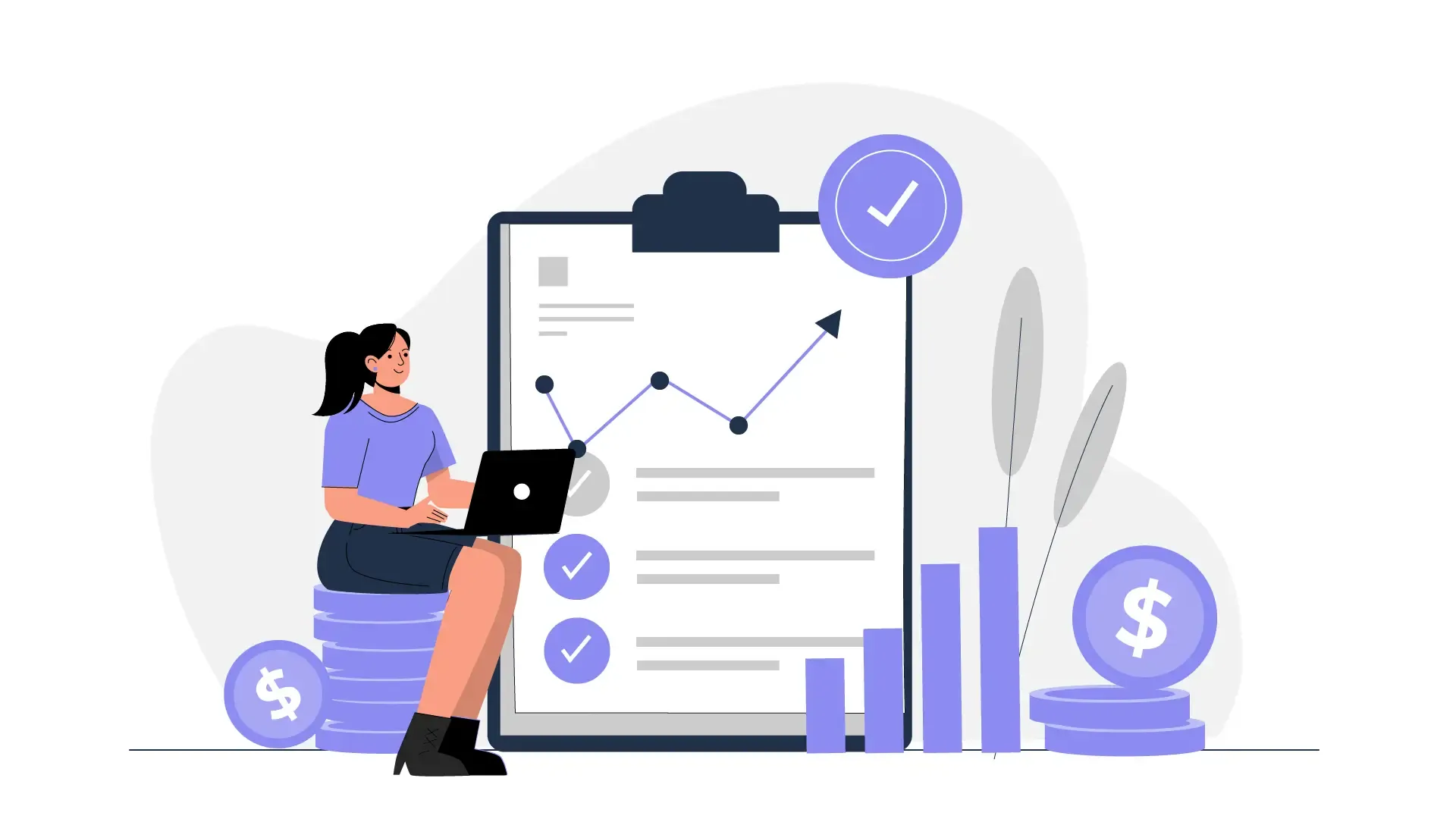 Financial Growth Strategies Concept Woman Analyzing Investment Chart Vector Illustration